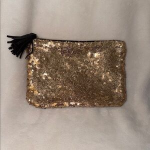 Elegant Gold Sequin Wristlet with Tassel